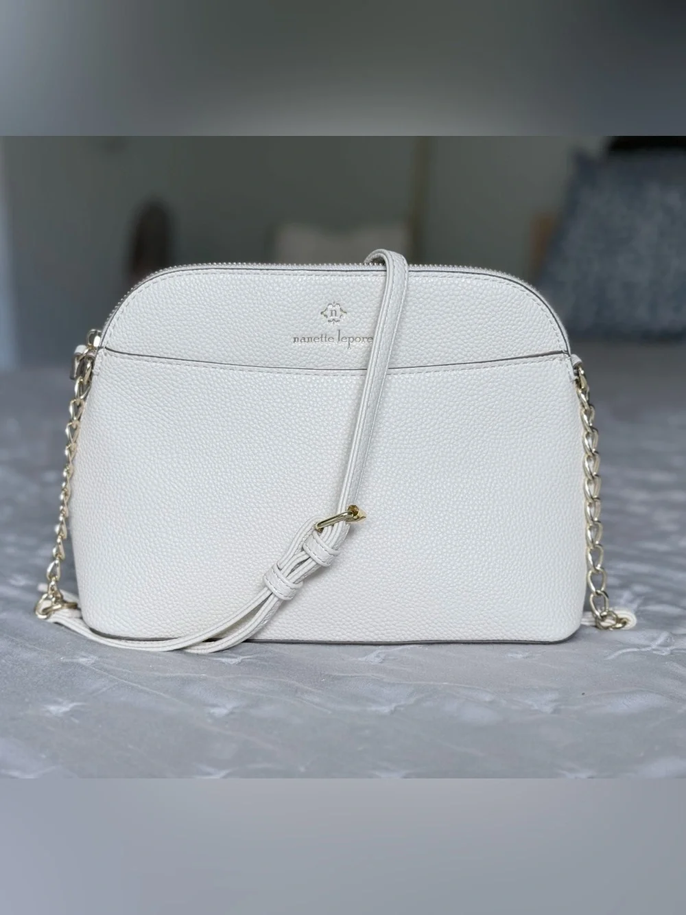 Nanette Lepore White Crossbody Bag with Gold Chain
